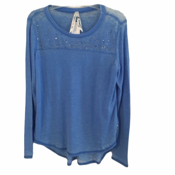 Seven 7 Beaded Burnout Top Sheer Long Sleeved Gauzy Blue Small Sequins Fairycore - Picture 2 of 8